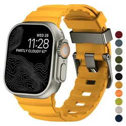 Sport Silicone Band For Apple Watch Ultra 2 10 9 8 7 6 SE 5 4 Titanium Metal Bracelet Strap For iWatch 42mm 44mm 45mm 46mm 49mm