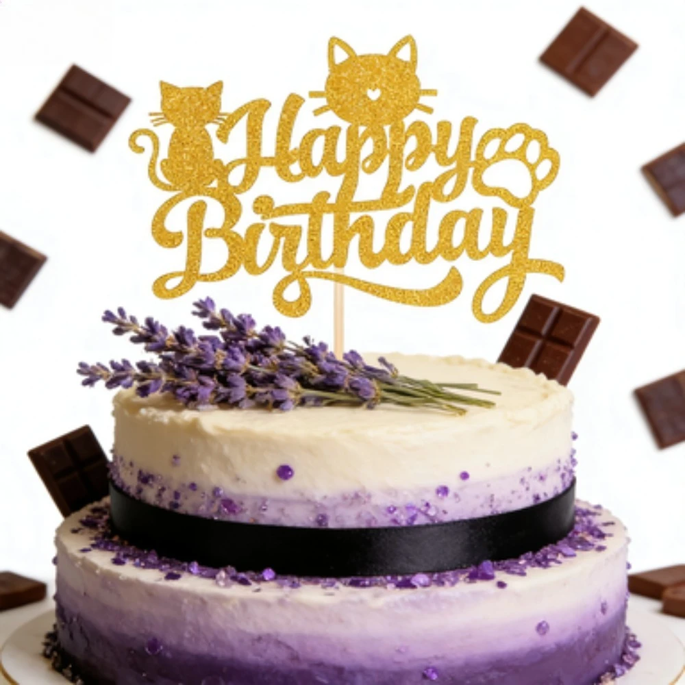 1 Stück Goldener Glitzer-Katzen-Kuchenaufsatz Set Entzückendes Kätzchen-Thema Kuchendekoration für Babypartys, Kindergeburtstage – Detail 3