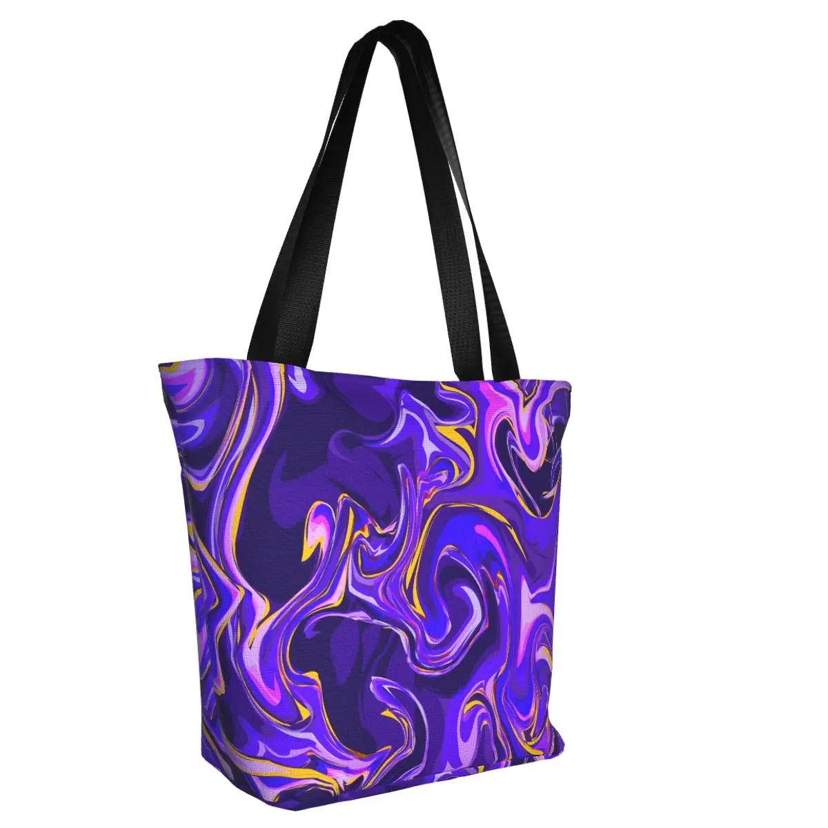 Purple Marble Shopper Bag Liquid Design Shoulder Bag Student Office Polyester Tote Bag Aesthetic Graphic Handbags