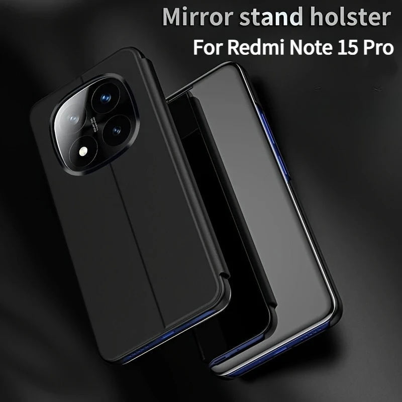 

Busine Leather Electroplated Case for Redmi Note 15 Pro Plus 14 13 Pro Poco M8 Pro M7 Support Wireless Charge Mirror Stand Cover