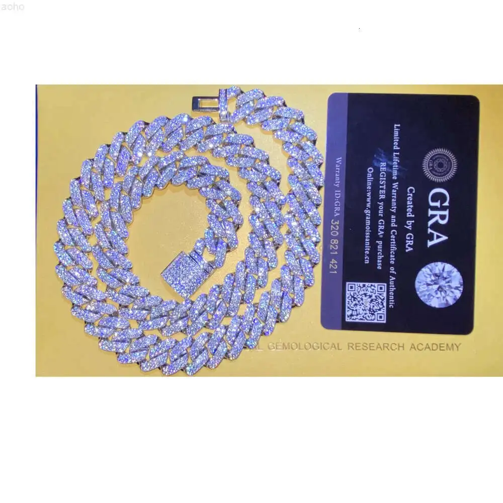 Hq Gems 14mm Solid Silver Full Iced Out Diamond Yellow Gold Cuban Chain Link Miami Chokers Necklace Men