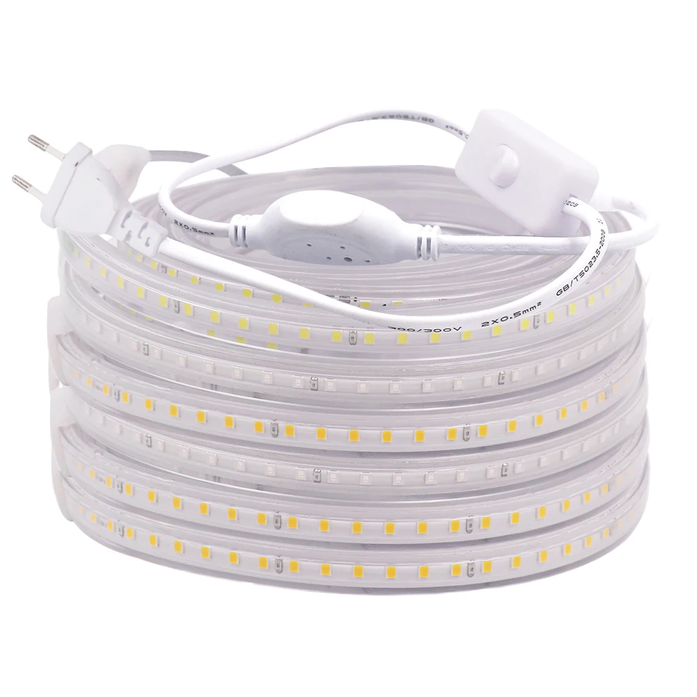 

Outdoor Decor LED Strip Light EU 220V Flexible LED Tape SMD2835 120Leds/m Waterproof Ribbon Rope Lamp with OFF/ON Switch Plug