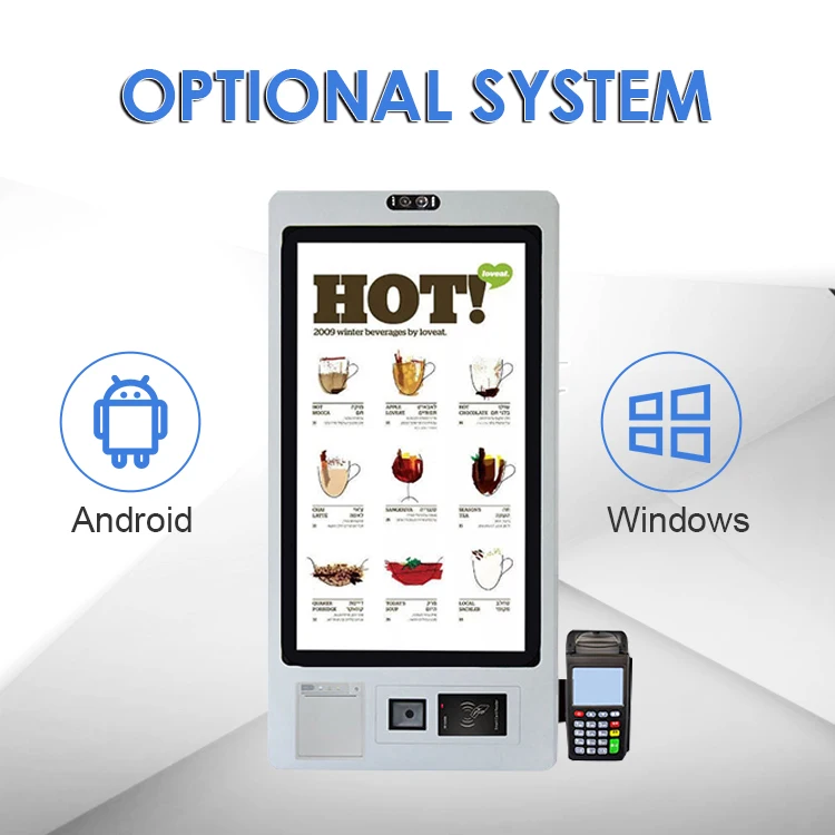 كشك الطعام مع محطة نقاط البيع وماسح الاستجابة السريعة للطلب الذاتي لآلة المطاعم وشاشة تعمل باللمس لافتات رقمية سريعة #3