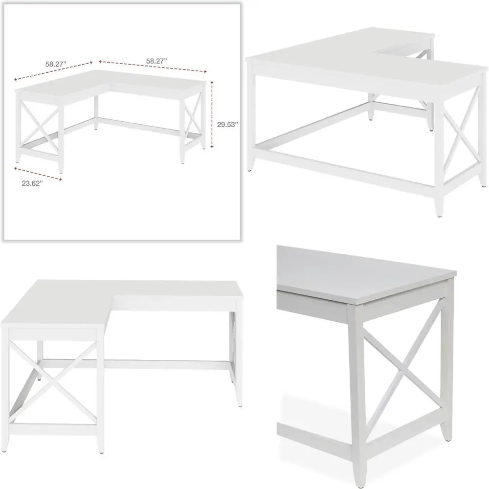 

Угловой стол L-образной формы, 58,27 x 58,27 x 29,53, белый
