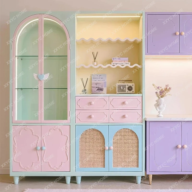 Solid wood display household wall integrated storage bedroom storage decorative cabinet