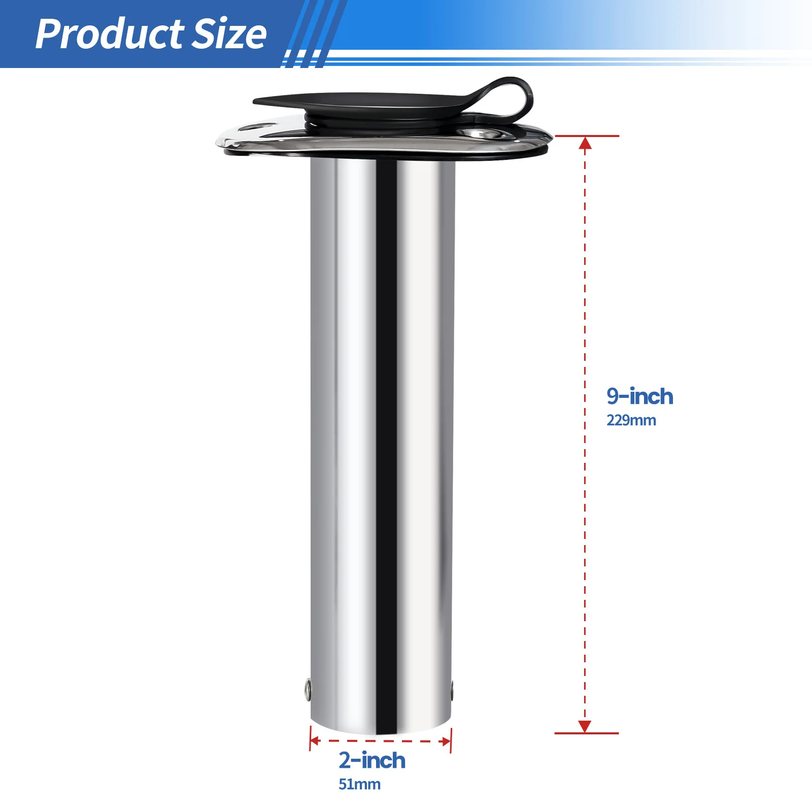 Stainless steel fishing rod base socket, embedded ship speedboat fishing rod base