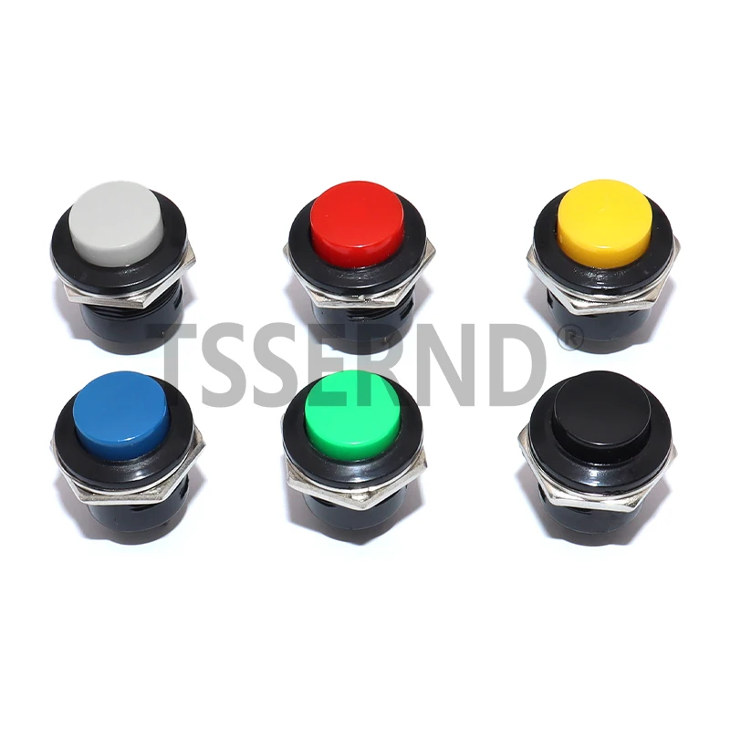 6PCS Momentary Push Button Switch 16mm Momentary 6A/125VAC 3A/250VAC Round Switches R13-507 BLACK RED GREEN WHITE BLUE YELLOW