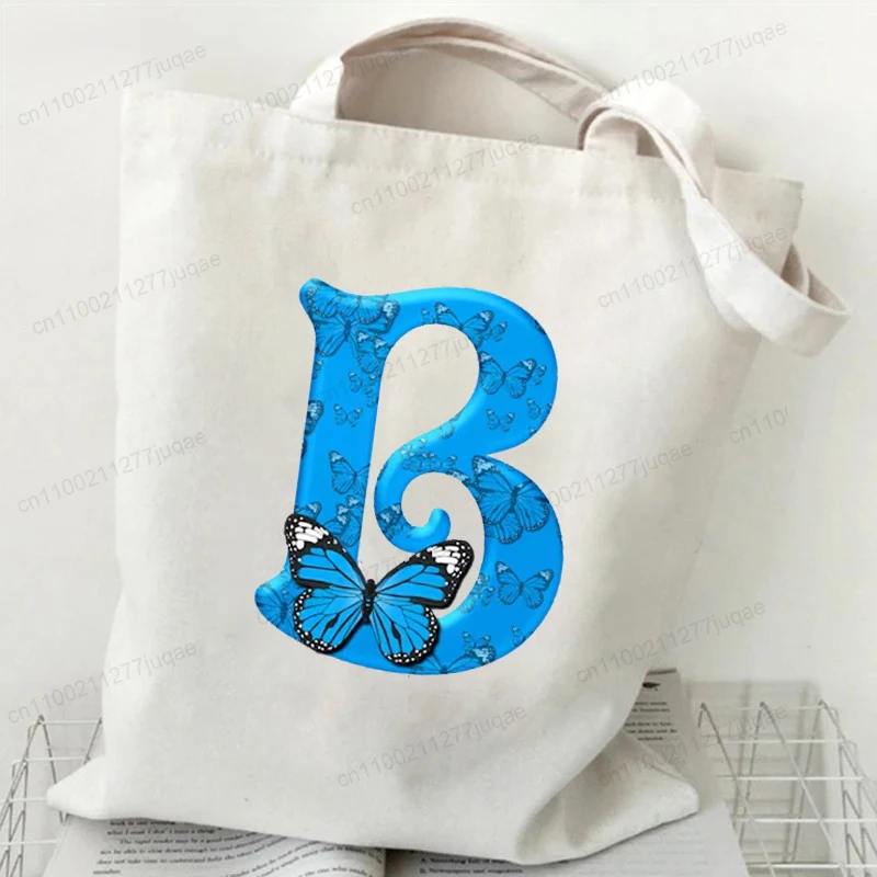 Fashion 26 English Letters Butterfly Canvas Shoulder Bag Women Crossbody Bags Students Handbag Simple Tote Book Bags