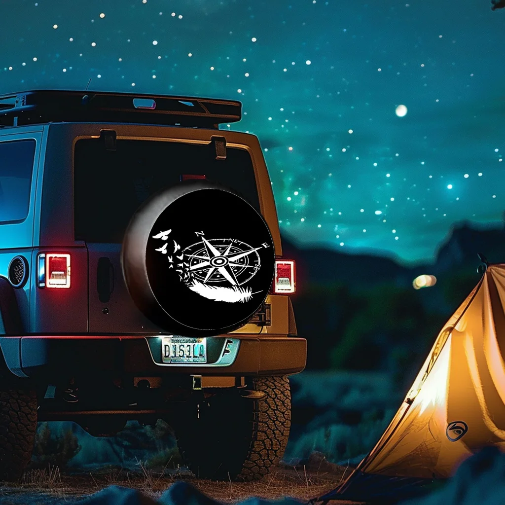 Feather Compass Spare Tire Cover Durable Waterproof Polyester Universal Fit SUV RV