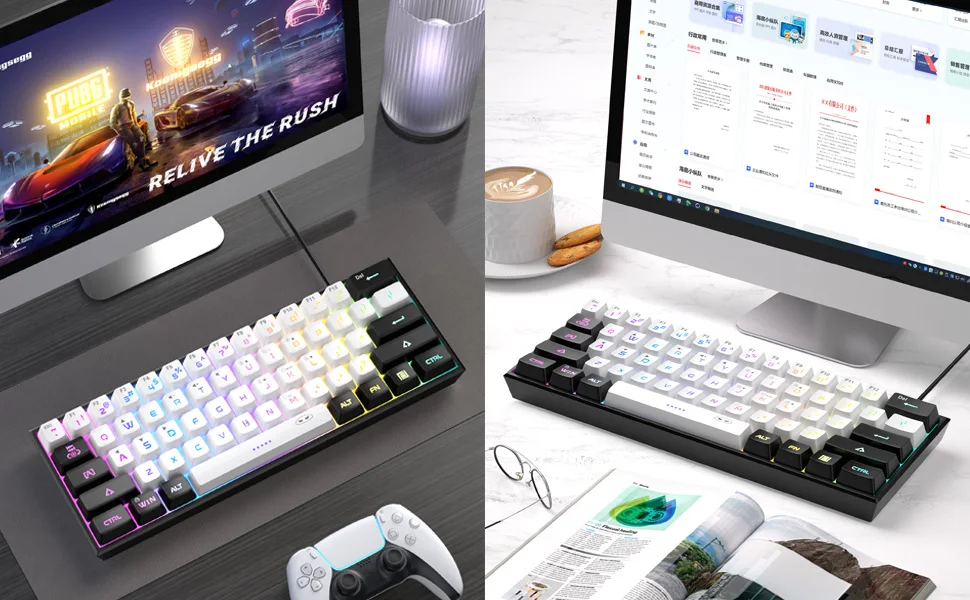 MageGee TS91 60% Compact Wired Keyboard 61 Keys RGB Backlight Small Portable Office Computer Membrane Keyboard For Windows PC