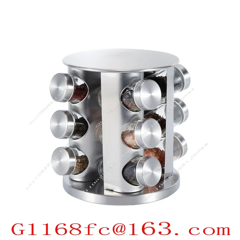 Rotating Seasoning Bottle Black Square Head Round Head Stainless Steel 8 Glass Jar Set Storage Rack