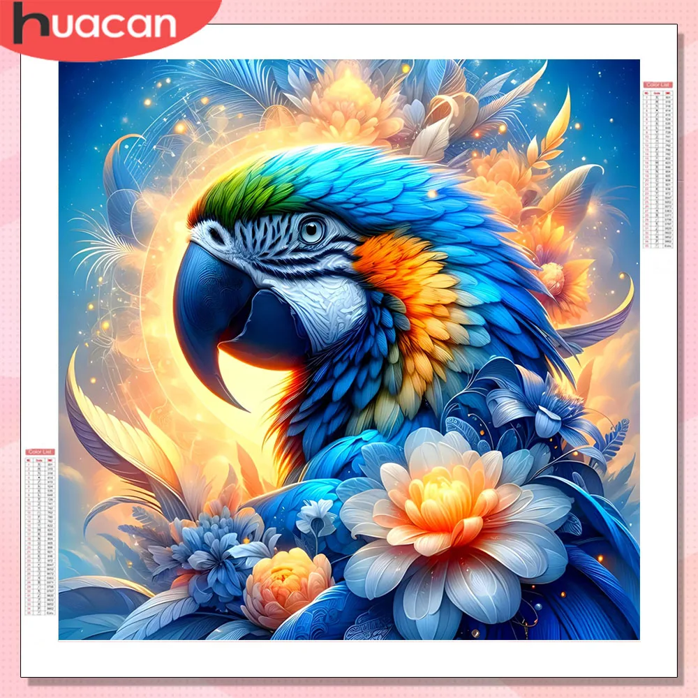 HUACAN Diamantkunst Papagei Tier Blume Vollbesatz Handarbeit DIY Neues Diamant-Mosaik 2026 Pfingstrosen-Blumen-Gemälde