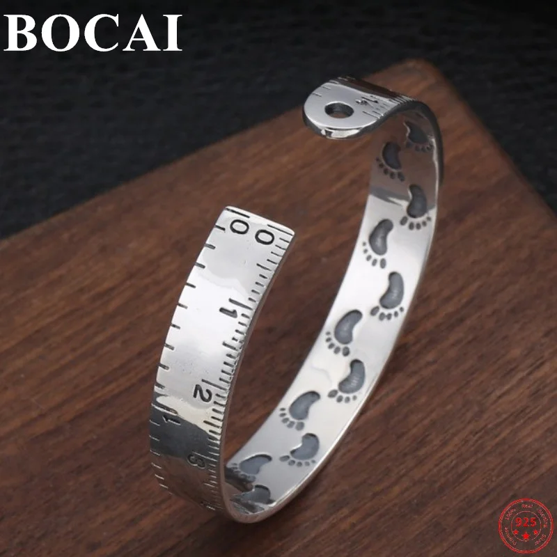 

BOCAI 100% S925 Sterling Silver Bracelet Creative Personality Measuring Ruler Hand Jewelry Pure Argentum Bangle For Women Men