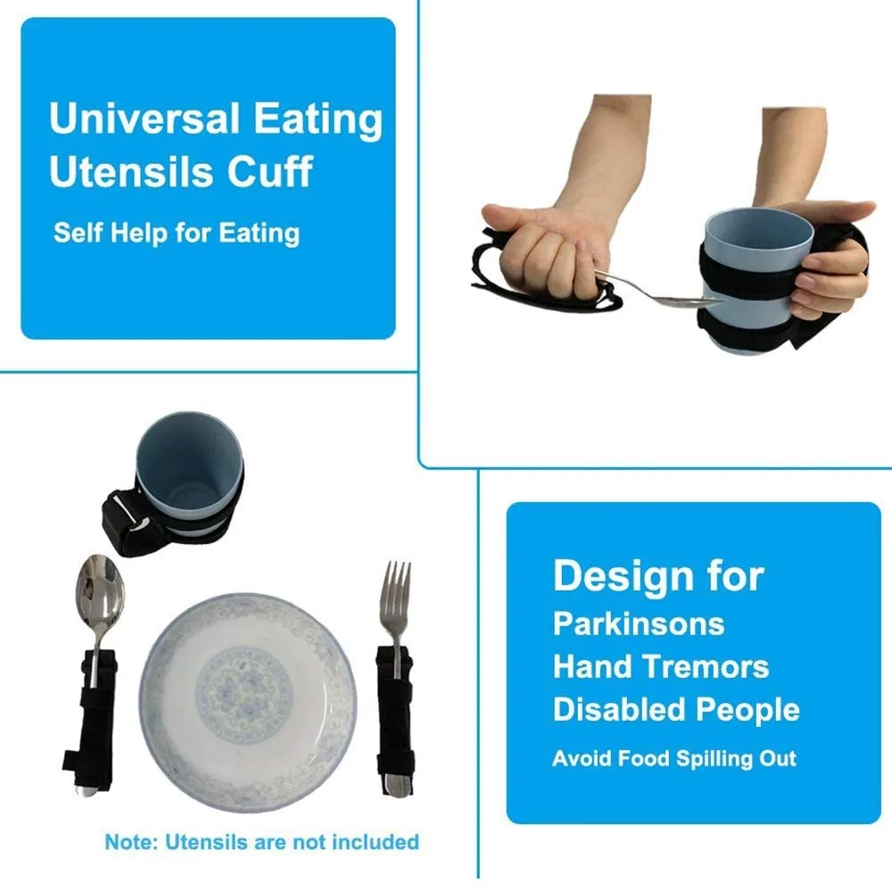 Webbing+plastic Buckle Meal Assist Hand Strap Black Length 33.2cm Elderly Feeding Aid Mobility Impaired Dining Tool