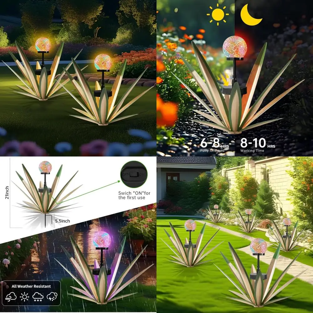 

Solar Mosaic Lighted Agave Sculpture, Hand-Painted Metal Garden Statue, Rustic Yard Decor, 21 Inches Tall, Tequila Theme