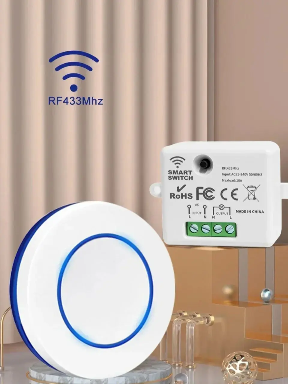 RF 433MHz Wireless Remote Control Light Switch 220V 110V 10A Relay Receiver Mini Round Button Wall Panel Switch For LED Lamp 240