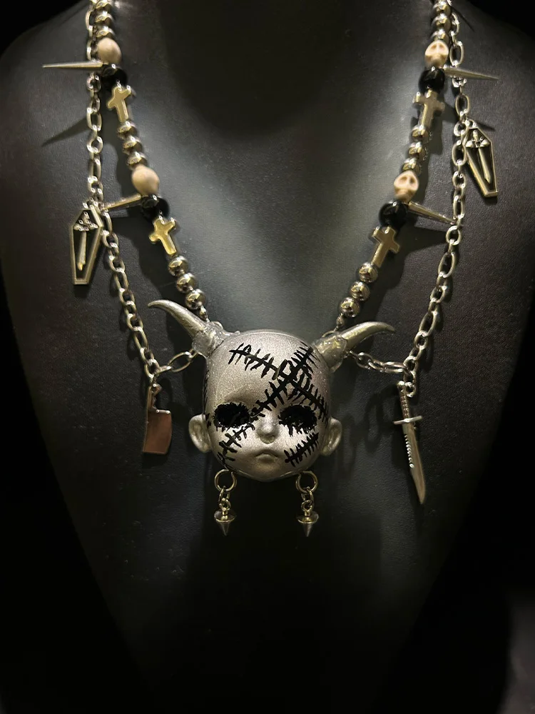 ZHUHE Face Doll Necklace Set New Gothic Style Jewelry Party Gift For Women And Men