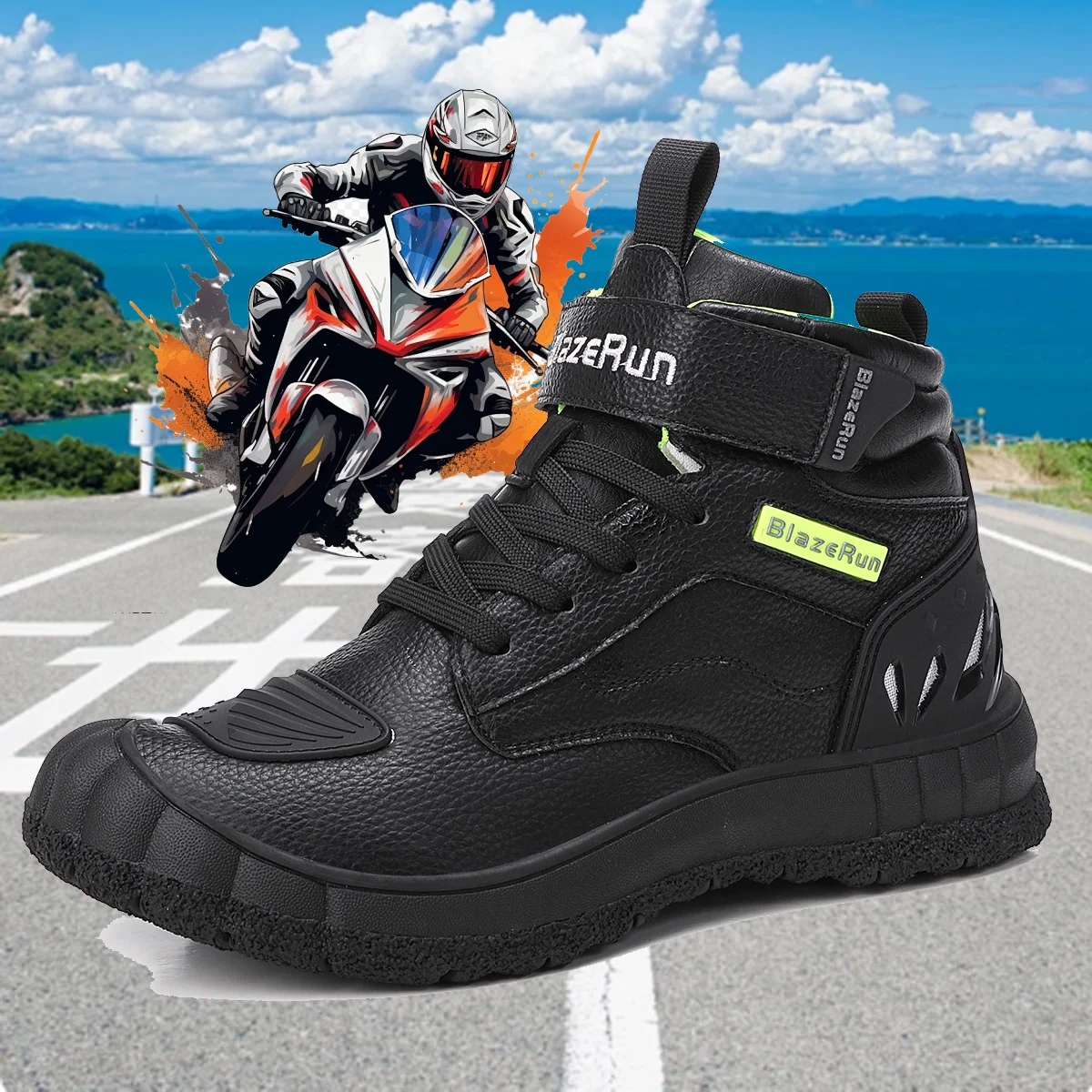 

New Motorcycle Boots Men Leather Motos Breathable Anti Slip Wear-resistant Riders Boots Motorbike Racing Ankle Length Shoes