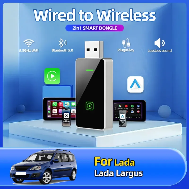 

1pcs 2025 Fashion Hot New 2in1 Wireless Android Car Adapter Carplay Smart Dongle Plug And Play Car Accessories For Lada Largus
