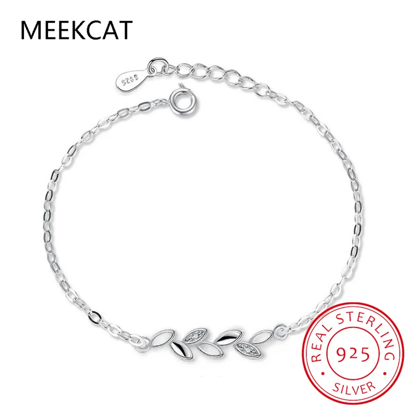 New Simple Fashion 925 Sterling Silver Leaves Chian Bracelet For Women Jewelry pulseira De Prata S-B46