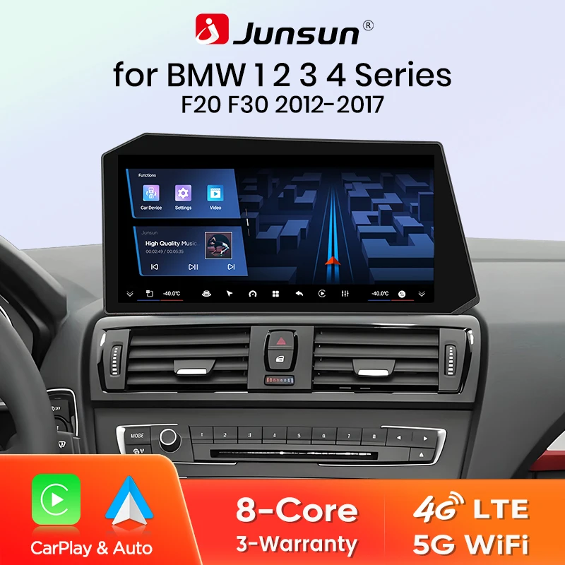 Autoradio Junsun 12,9'' écran ultra-fin sans fil Carplay Android Auto pour BMW Série 1 2 3 4 F20 F21 F22 F30 F31 F32 F33 F36
