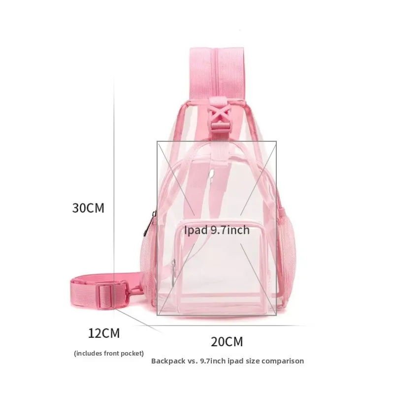 Bolsa Sling Transparente, Mochila de Peito em PVC Impermeável, Pequena, Aprovada para Estádios, Segurança Rápida para Mulheres e Homens em Eventos e Concertos