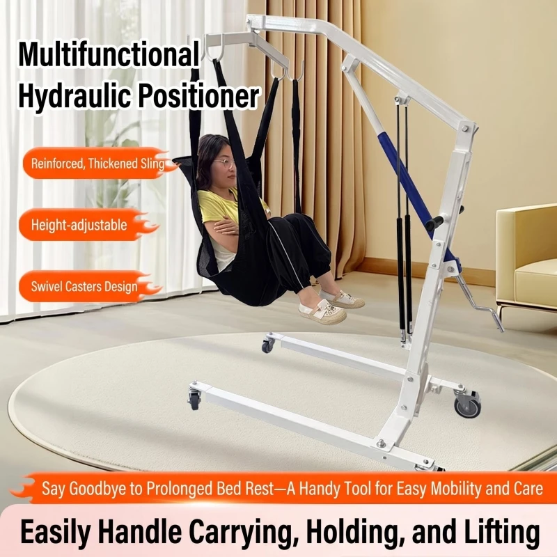 Manual Hydraulic Patient Lift, Bedridden People Transfer Hoist, Elderly Mobility Aid with Sling