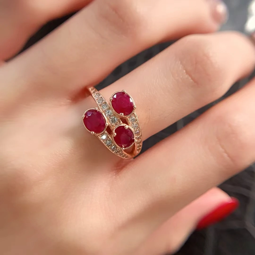 Adorable 925 Silver Ruby Ring 4mm*5mm Natural Ruby Jewelry 18K Gold Plated Gemstone Silver Ring for Party
