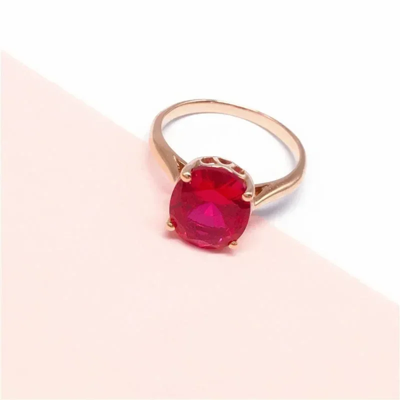 Classic design Light Luxury Plated Rose Gold Inlaid Oval Ruby Rings For Women Engagement Jewelry Adjustable