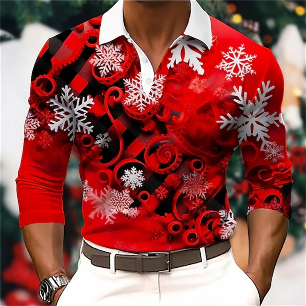 Santa Claus 3d Printed Men's Long Sleeve Polo Shirt Casual Men's Fashion Christmas Golf Shirt Autumn Holiday Party Men Clothing