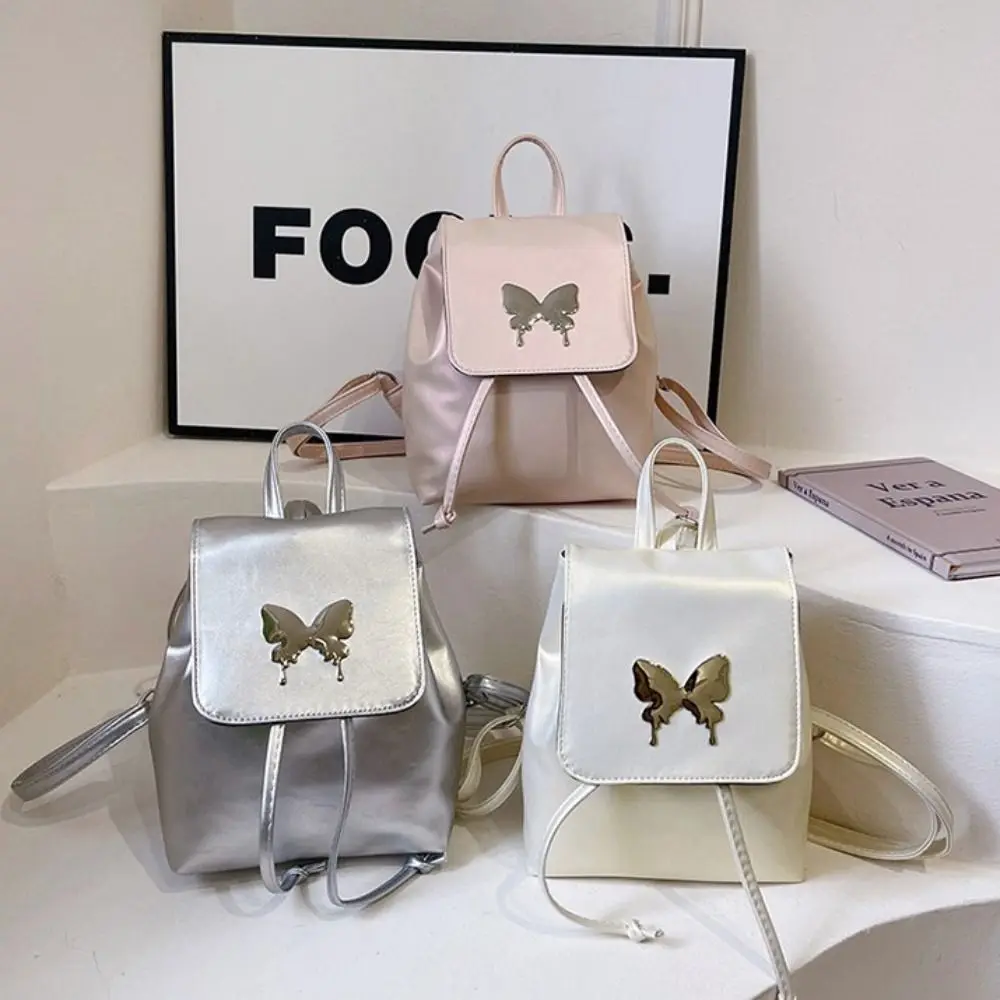 

Fashion Large Capacity Women's Backpacks PU Butterfly Shoulder Bag Solid Color School Backpack Ladies