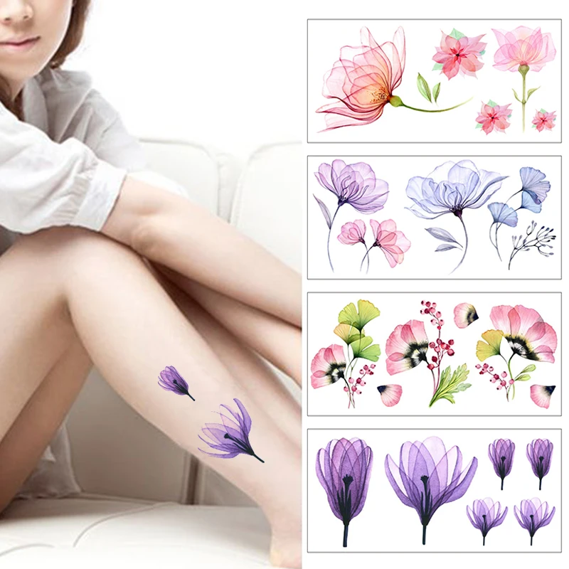 Temporary Fake Tattoo Sticker Colorful Flower Tattoo Sticker Water Transfer Paster Waterproof Body Art Decoration Delicate Decal