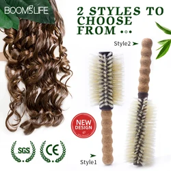 Personalized Name Boar Bristle Roller Hair Brush Cork handle Women Round Rolling Brush Barrel Curling Straight Twill Hair Comb