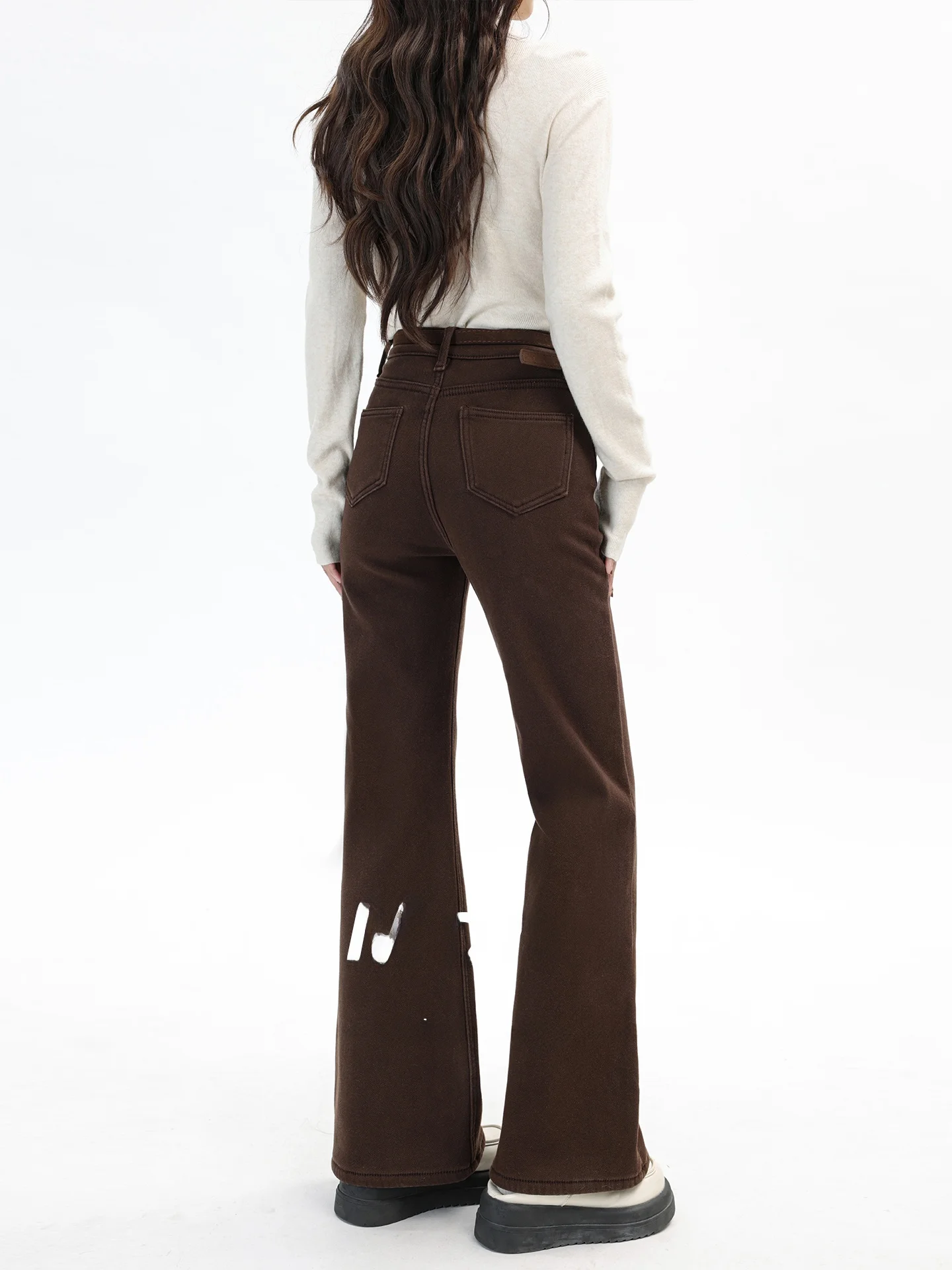 

Корейские винтажные джинсы с флисовой подкладкой, теплые, утепленные, зимние, зауженные, расклешенные, длинные брюки, универсальные женские джинсы из денима