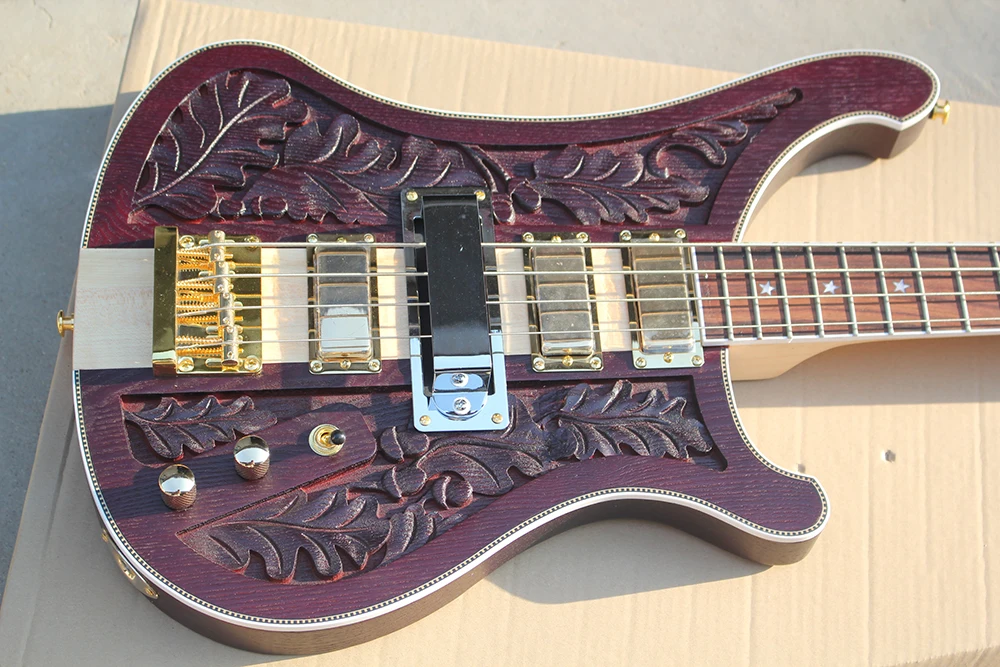 Flyoung High Quality Brown Factory Electric Bass Guitar 4 Strings Sculpture Body Bass Neck-Thru-Body