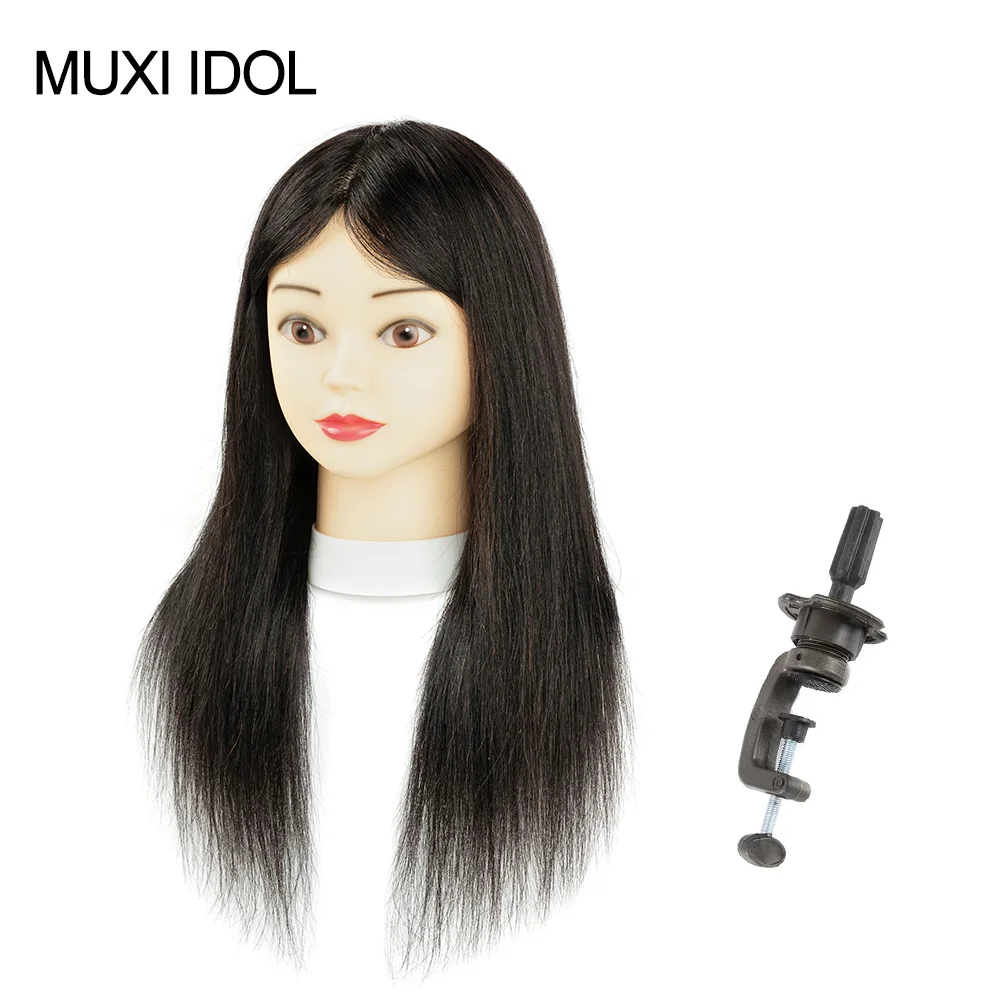 

MUXI IDOL 100% Real Hair Mannequin Heads With For Hair Training Styling Solon Hairdresser Dummy Doll Heads For Practice Hairstyl