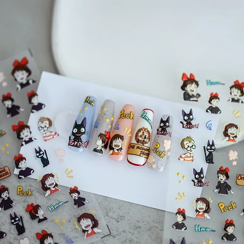 Witch Cute Black Anime Happy Laugh Nail Stickers Cat Cute Peek Nail Art Otaku Nail Accessories Self Adhesive Cartoon Tips Decals