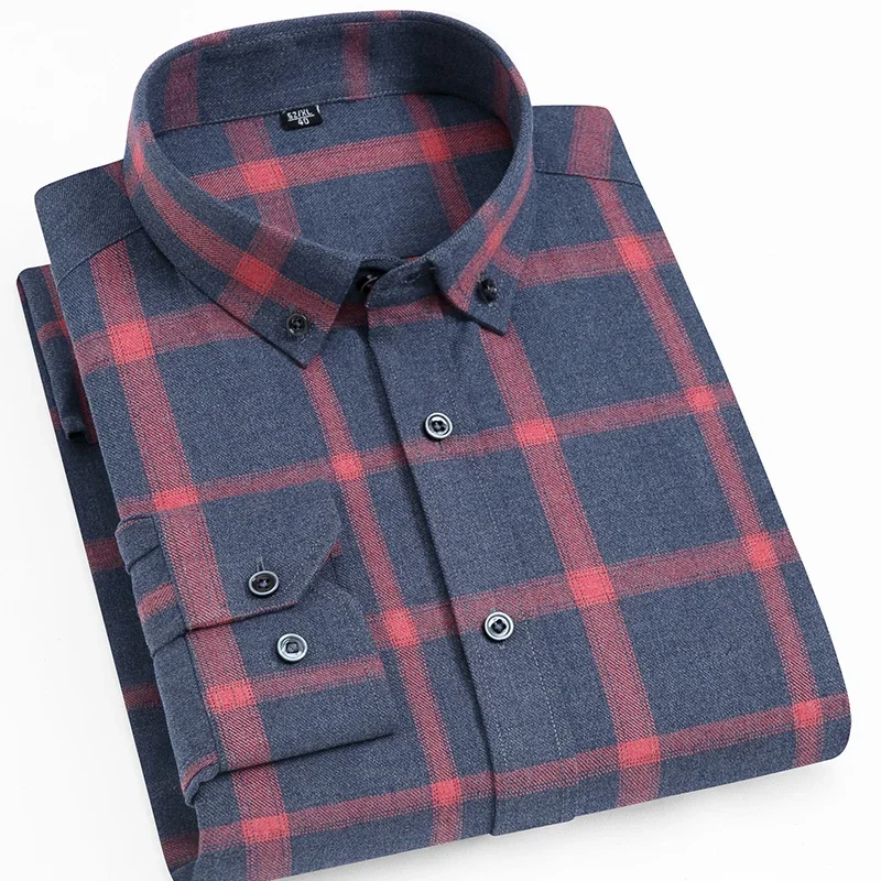 Business Casuan Mens Checkered Shirts Long Sleeve Plaid Shirt for Men Bamboo Fiber Soft Comfortable Regular Fit Leisure Striped