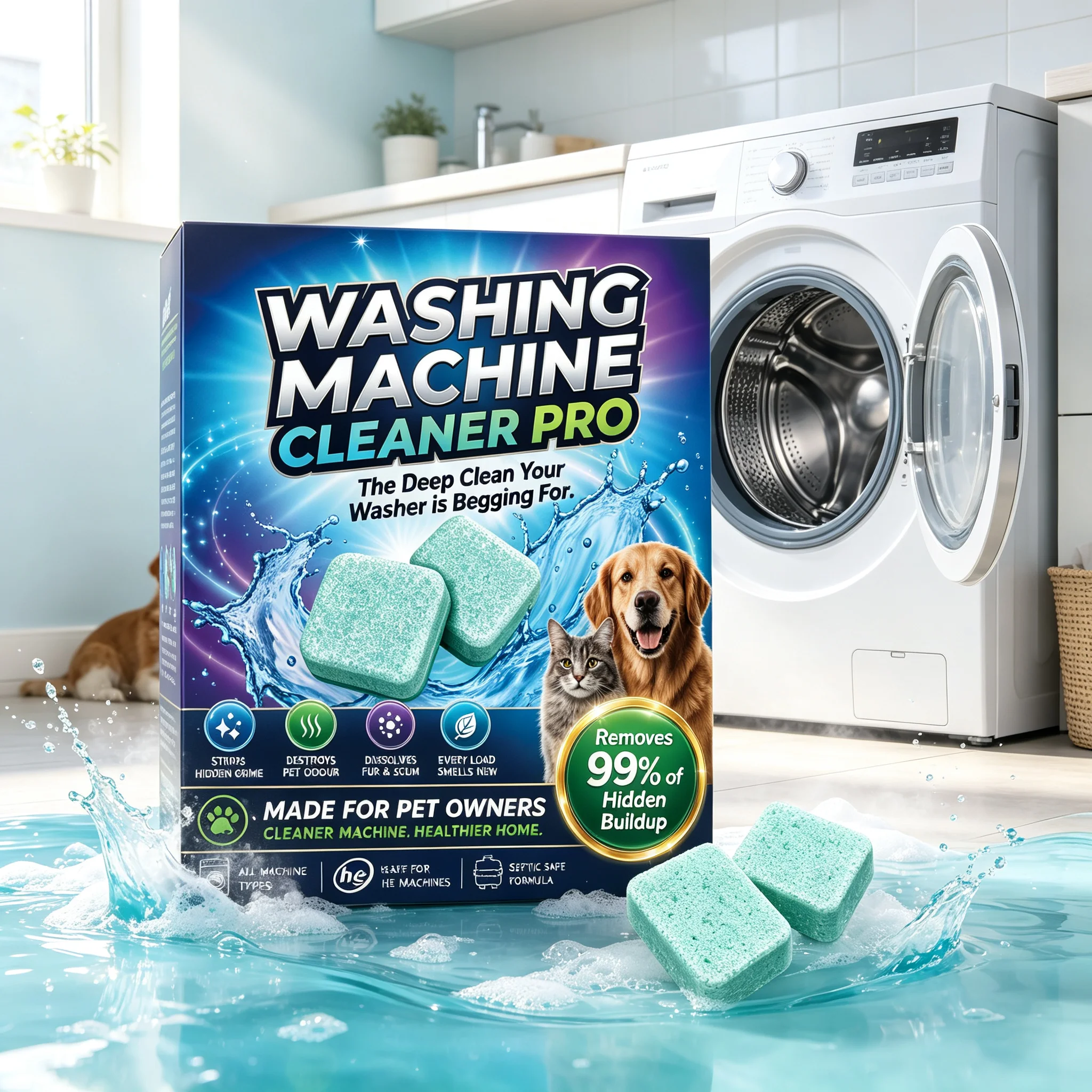 Washing Machine Cleaner Tablets Deep Cleaning Descaler For Pet Owners Removes Hidden Grime Pet Odor Fur Scum All Washer Types