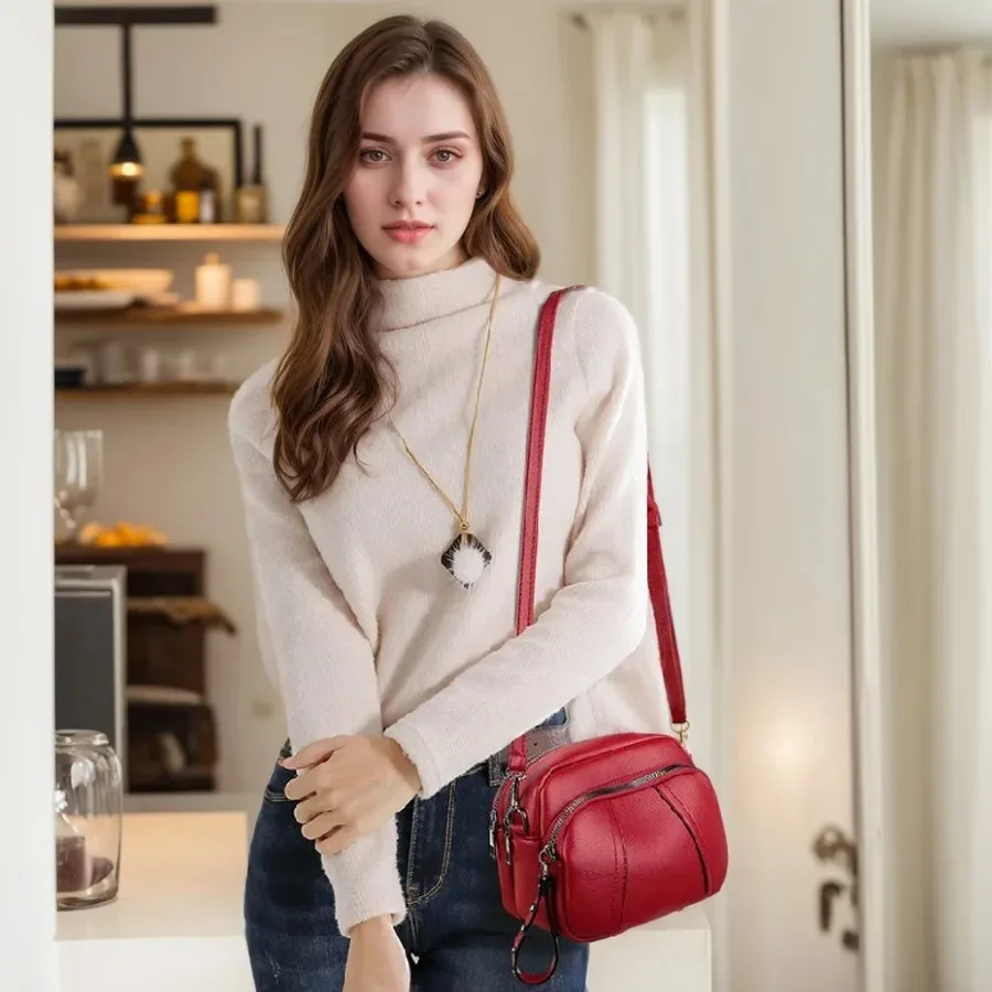 

2026 new ladies soft leather small round bag middle-aged mom bag multi-layer shoulder crossbody bag simple mini small bags