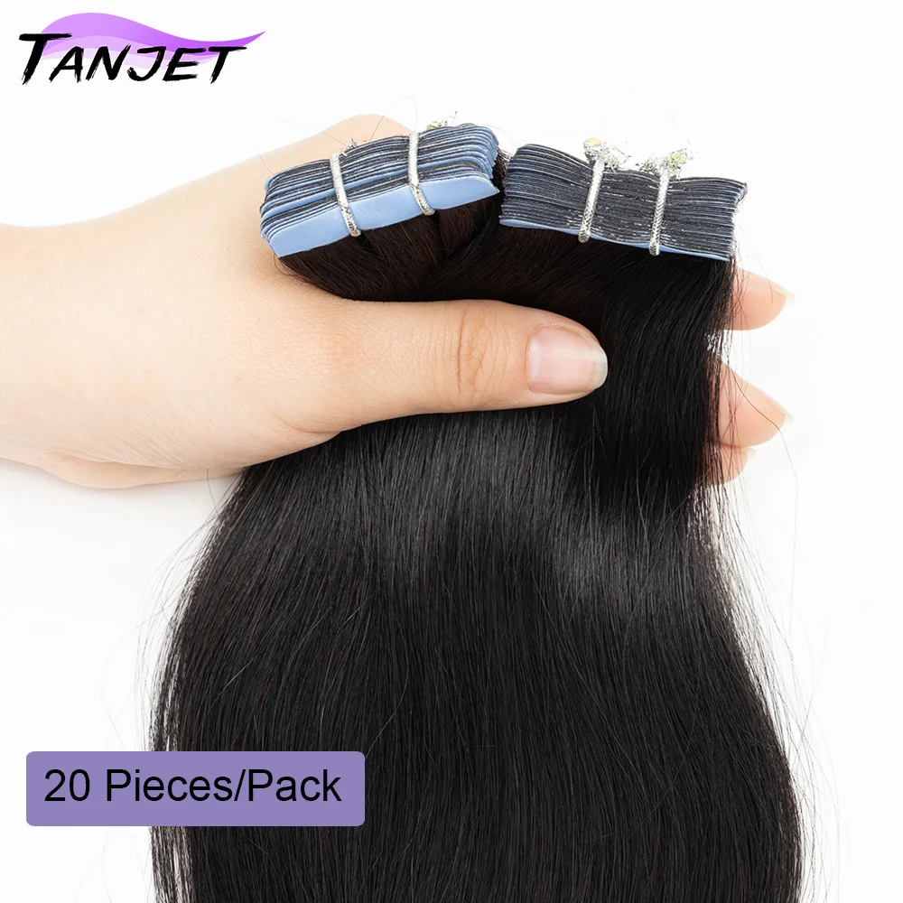 Silky Straight Tape In Human Hair Extensions Invisible Natural Black 12-26inch 20pcs/pack Straight Tape Hair Extension Remy Hair