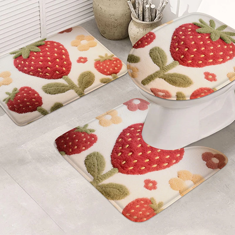 Summer Floral Pattern Bathroom Anti Slip Mat, Entrance Door Mat, Shower Room Small Carpet, Toilet Water Absorbing Foot Mat view 2