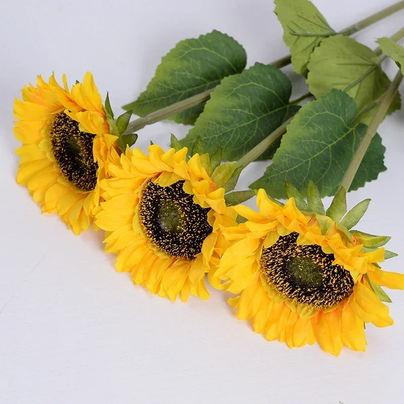 Tournesols artificiels avec longue tige, fausses fleurs pour mariage, fête à la maison, décoration extérieure et intérieure, 46cm, 5 pièces