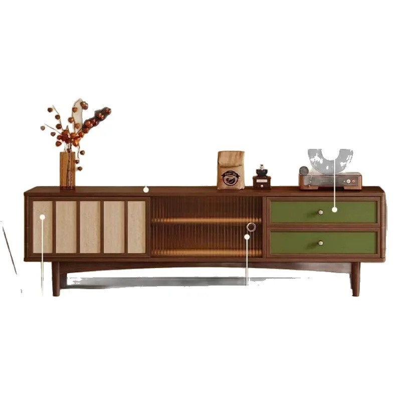 New medieval ash wood solid wood TV cabinet, living room home storage locker integrated high-foot TV cabinet