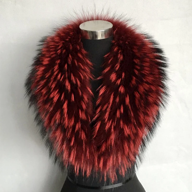 JKP Winter Natural Raccoon Fur Collar Coat Scarves Women's Natural  fox Fur Collar Scarf Wine Red Fashion Wild Horn Scarf Female