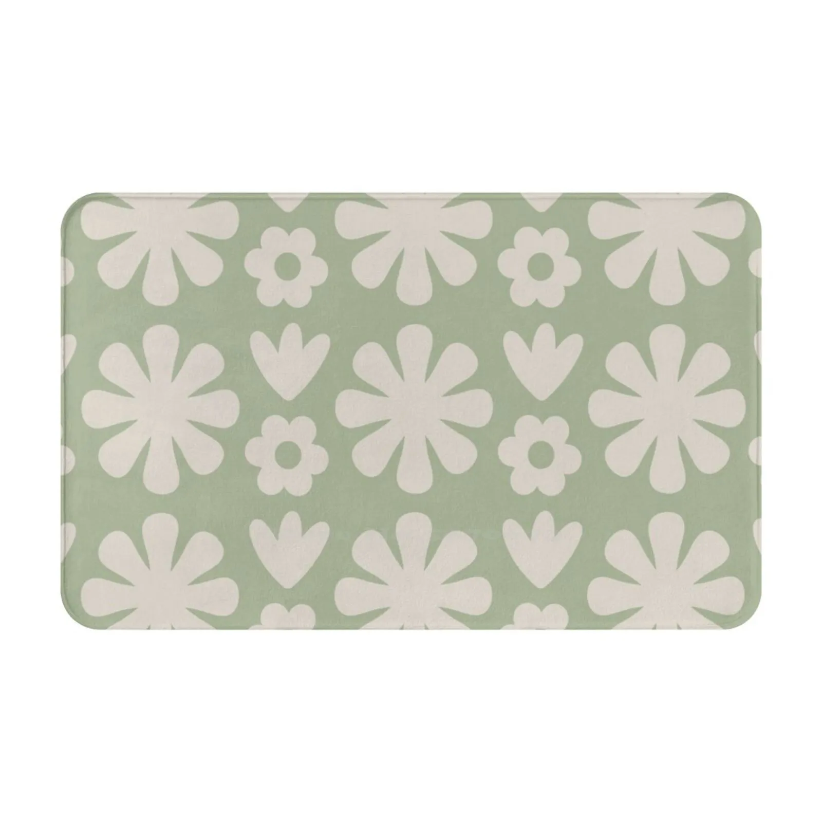 Scandi Floral Grid Retro Flower Pattern In Sage And Beige Soft Cushion Car Home Carpet Door Mat Pattern Floral Flowers