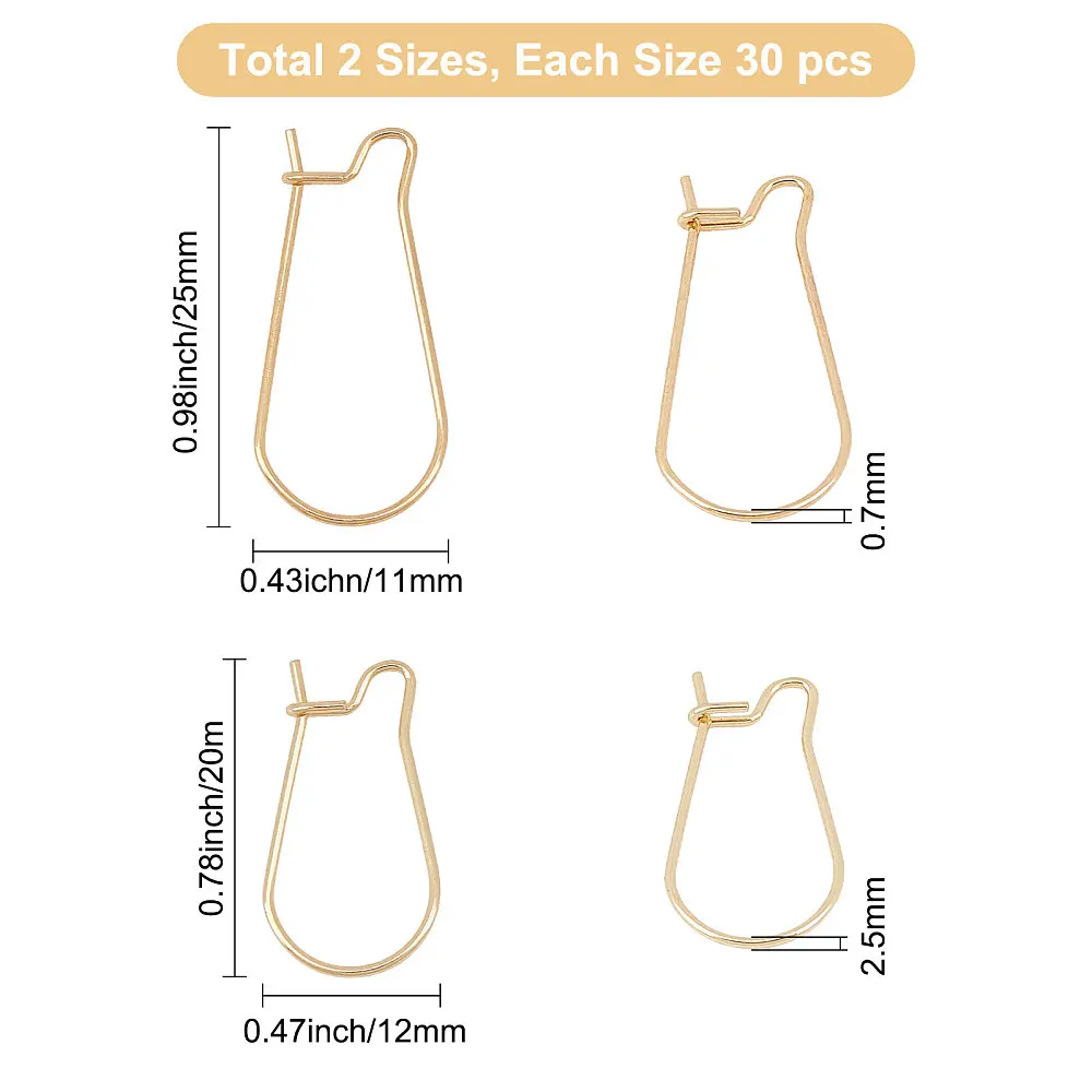1 Box 60pcs Earring Hooks Stainless Steel Kidney Ear Wire Hook Earring Findings for Jewelry Making DIY Golden