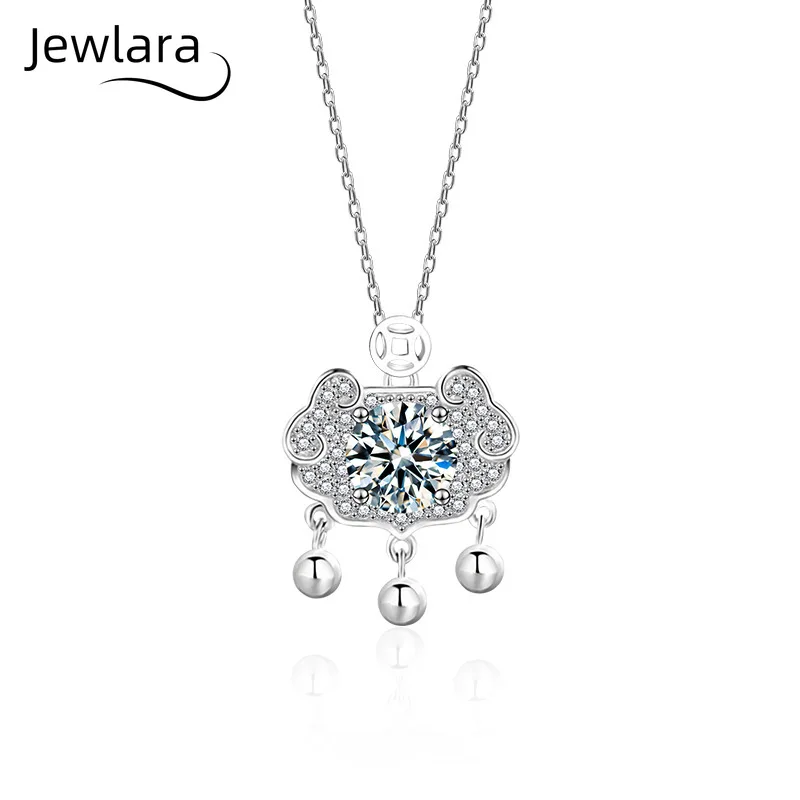 Jewlara Ruyi Safety Lock Necklace 925 Silver Mozambican Diamond Women Chinese Auspicious Good Luck Clavicle Chain Jewelry