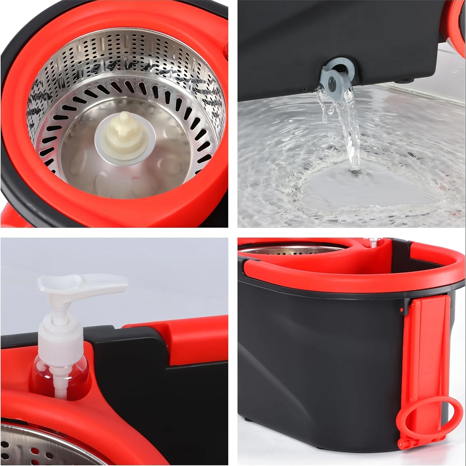 Spin Mop and Bucket Set with Wringer, 360° Spinning Floor Cleaner, 3Microfiber Mop Heads, 61