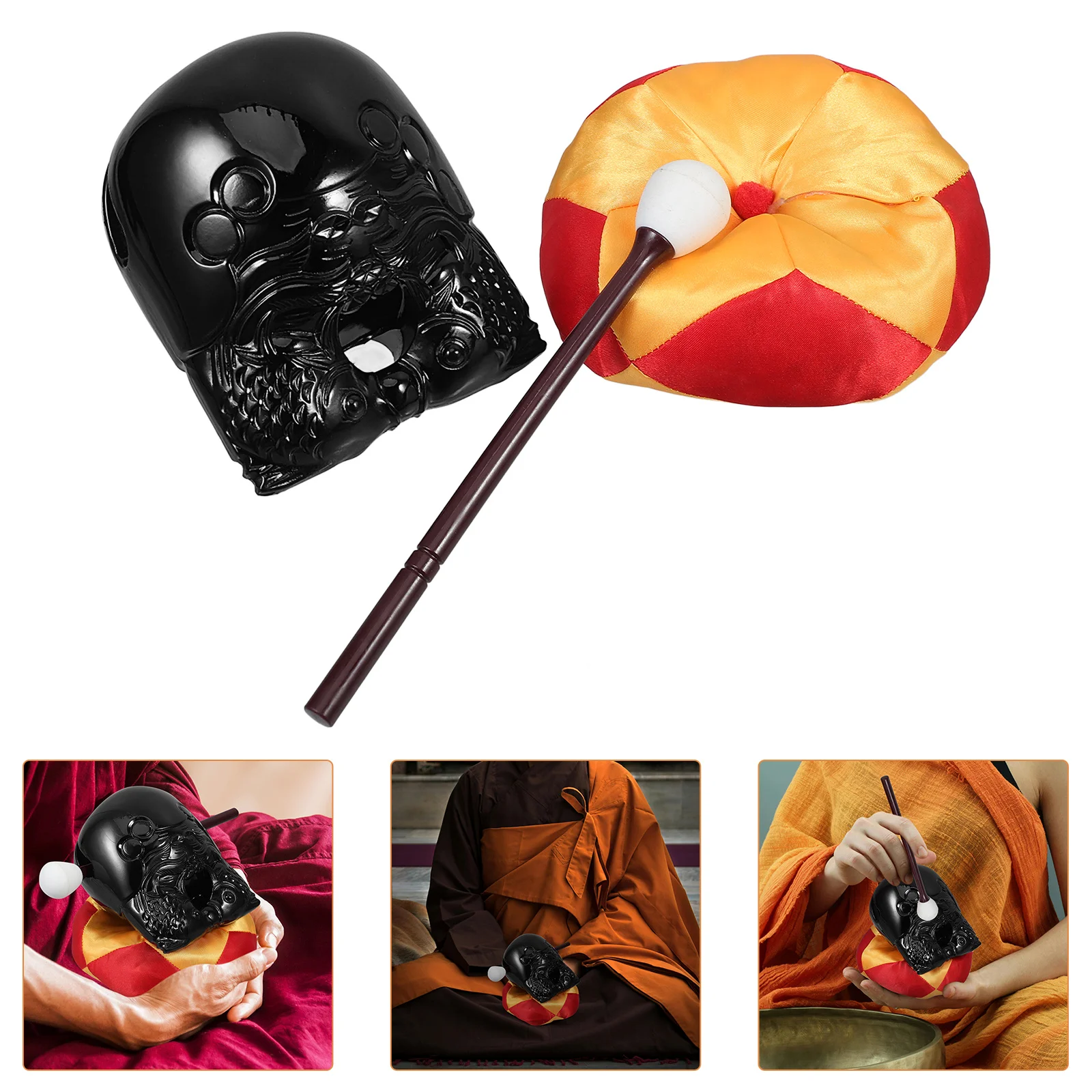 

1Set Temple Block Muyu Durable Acrylic Meditation Set Thick Cushion Protective Buddhist Chanting Supply Home Decor